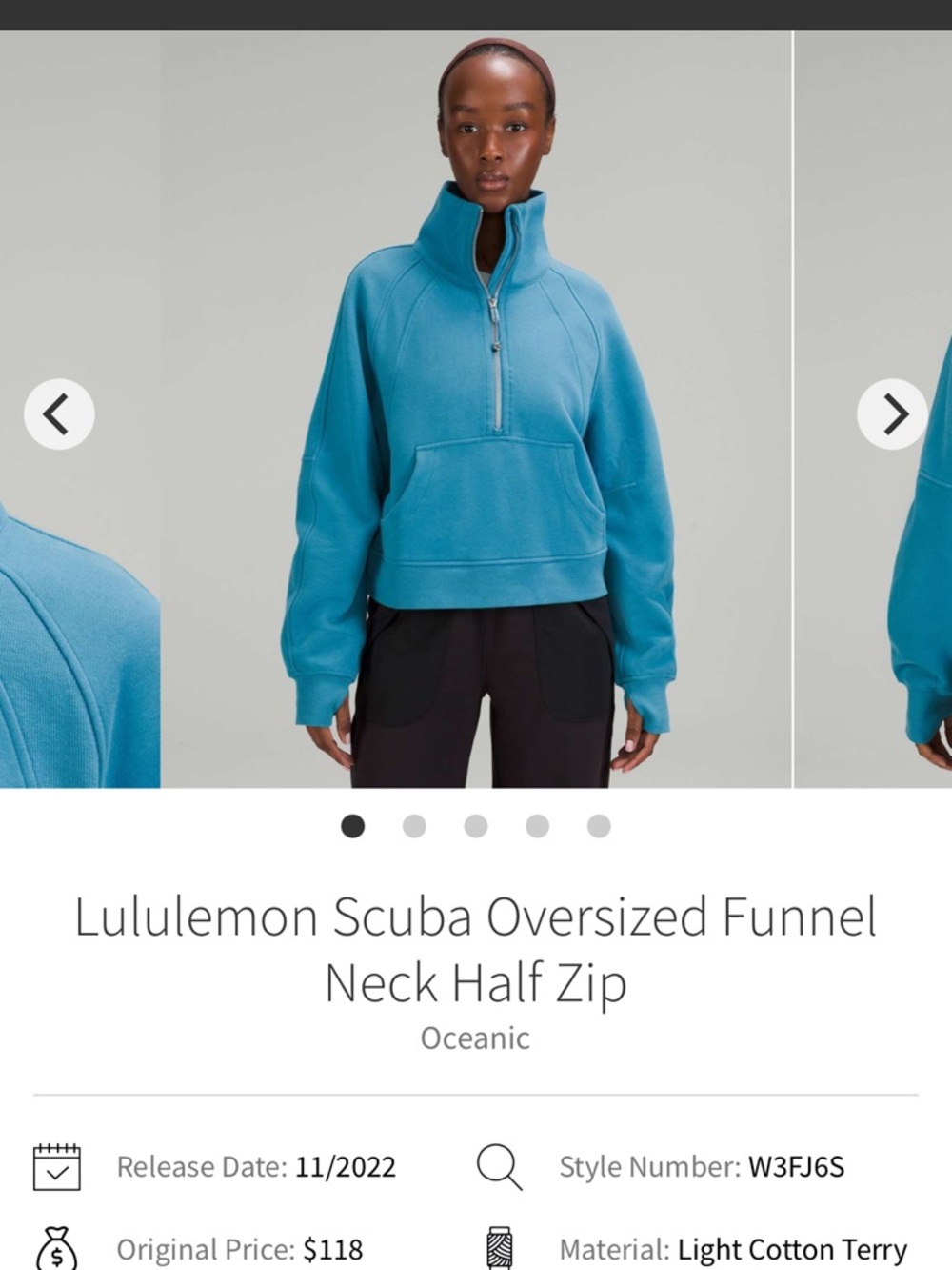 lululemon Oceanic Blue Scuba Oversized Funnel Neck Pullover